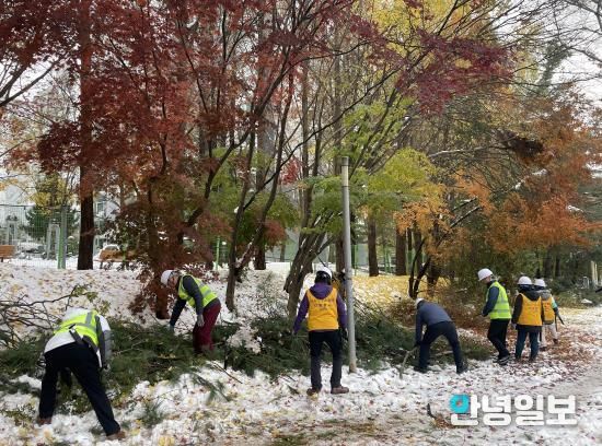 이례적인 폭설, 평택 도시숲 119요원과 평택시민정원사회 녹지 정비 봉사활동