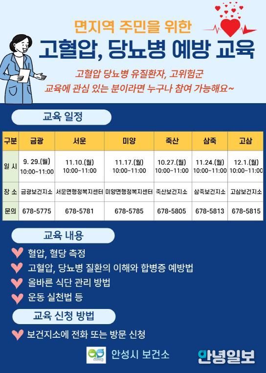 안성시 보건소, ‘고혈압·당뇨병 예방 교실‘ 운영