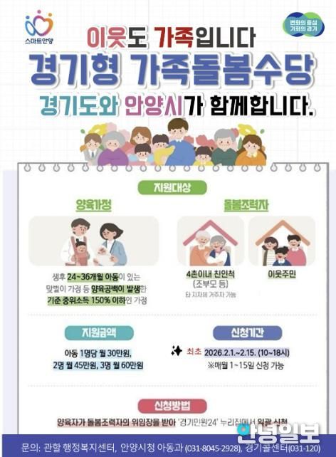 안양시, ‘경기형 가족돌봄수당’ 내달 1일부터 접수