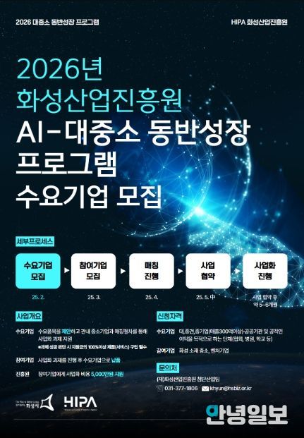 화성산업진흥원, ‘2026년 AI-대중소 동반성장 프로그램’ 수요기업 모집