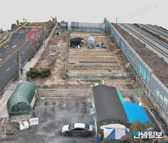 드론으로 촬영한 사유지를 3차원 공간정보 형태로 구축한 모습